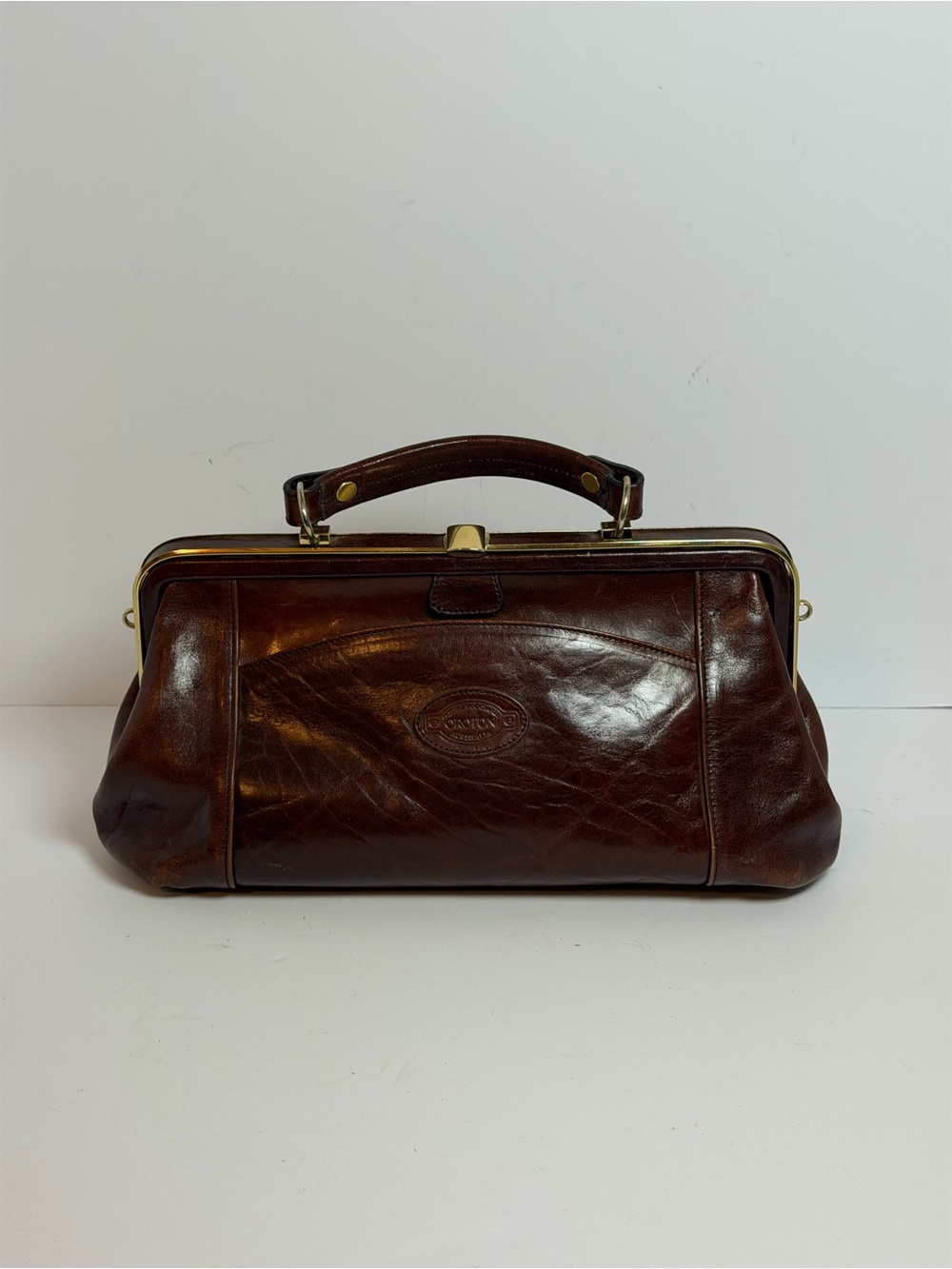 Vintage Oroton Brown Leather Doctor's Bag Style Handbag